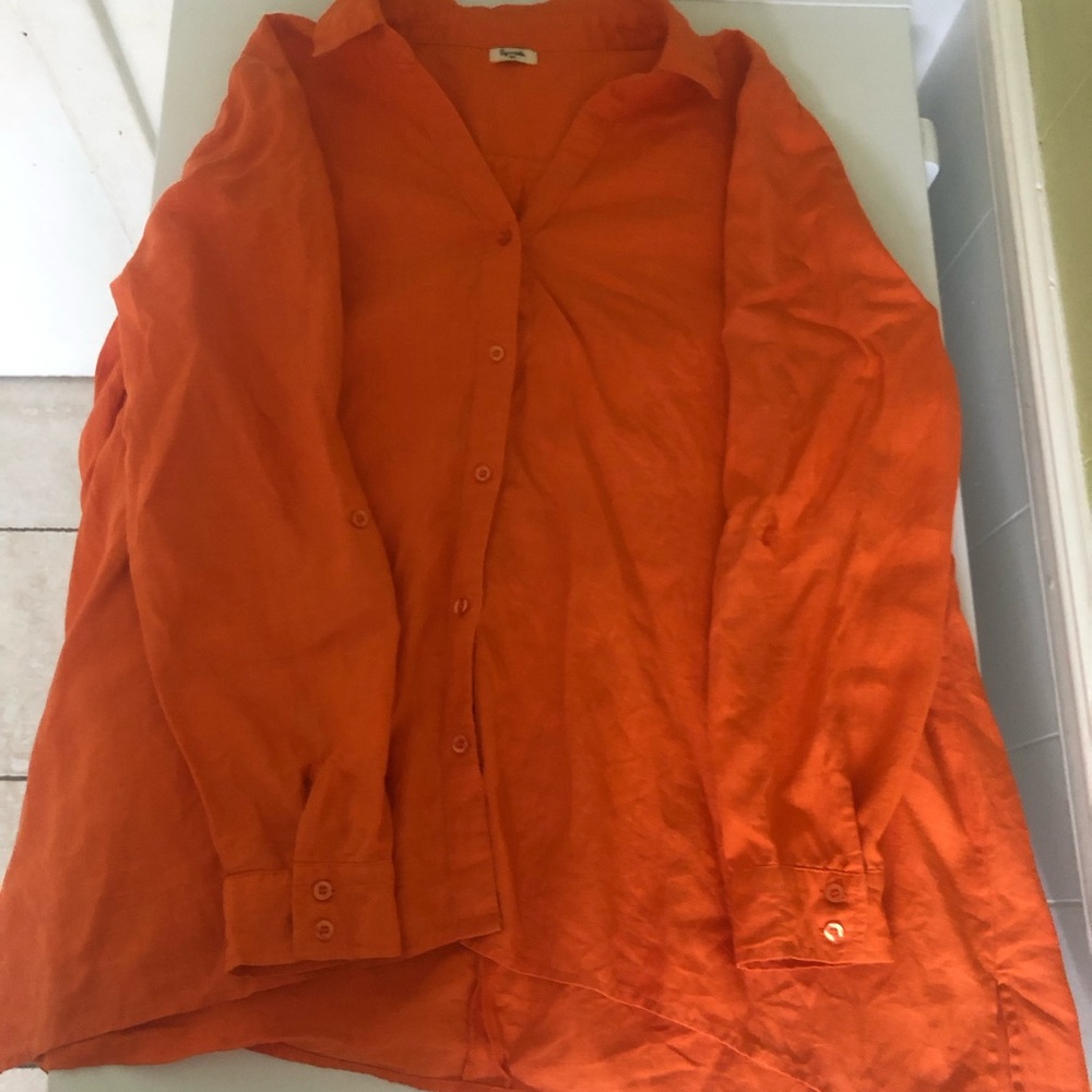 Symple 100% Linen Button Down Shirt Orange Long Sleeve